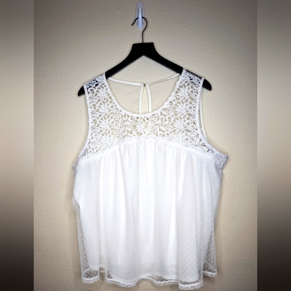 Maurices Tank Top White Sheer Polka Dot
